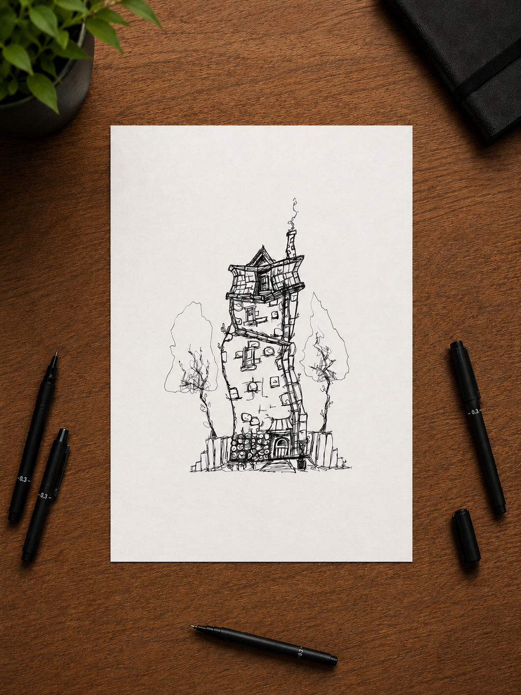 Stylized House | Handmade Framed Poster – Original Artwork Wall Decor