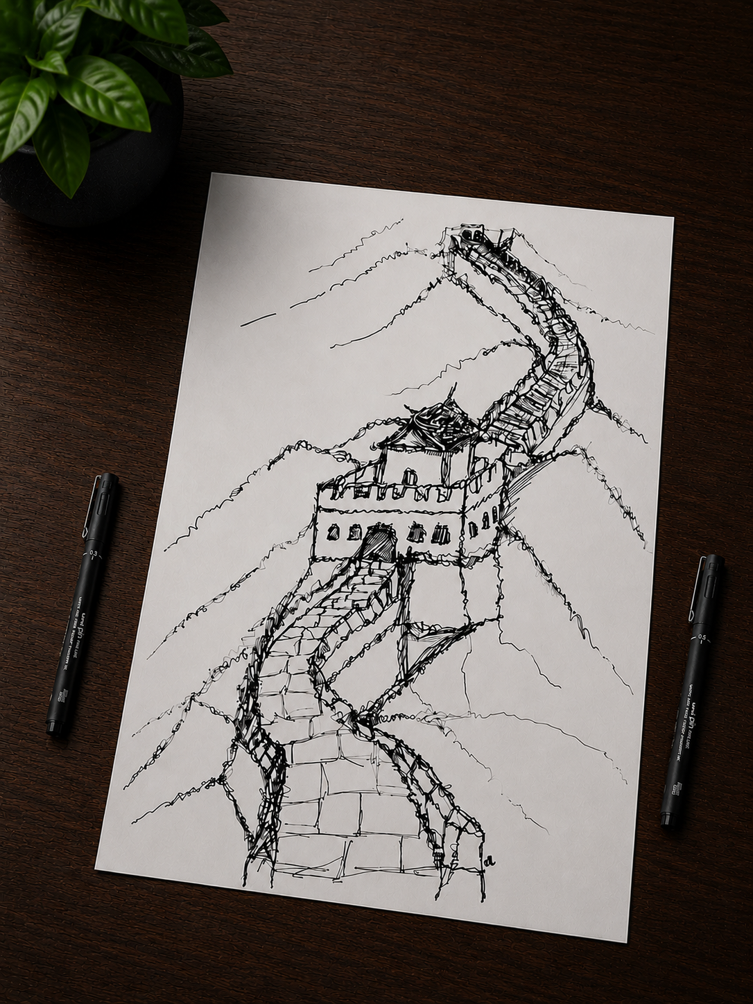 Great Wall Of China | Handmade Framed Poster – Original Artwork Wall Decor