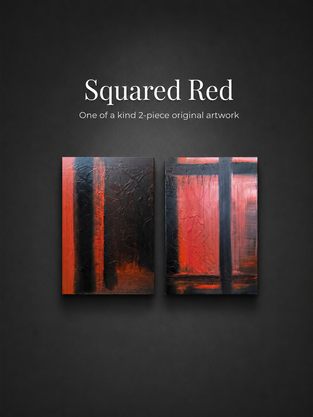 Squared Red | Original 2-Piece Contemporary Acrylic Painting – 40 × 60 cm Modern Abstract Artwork
