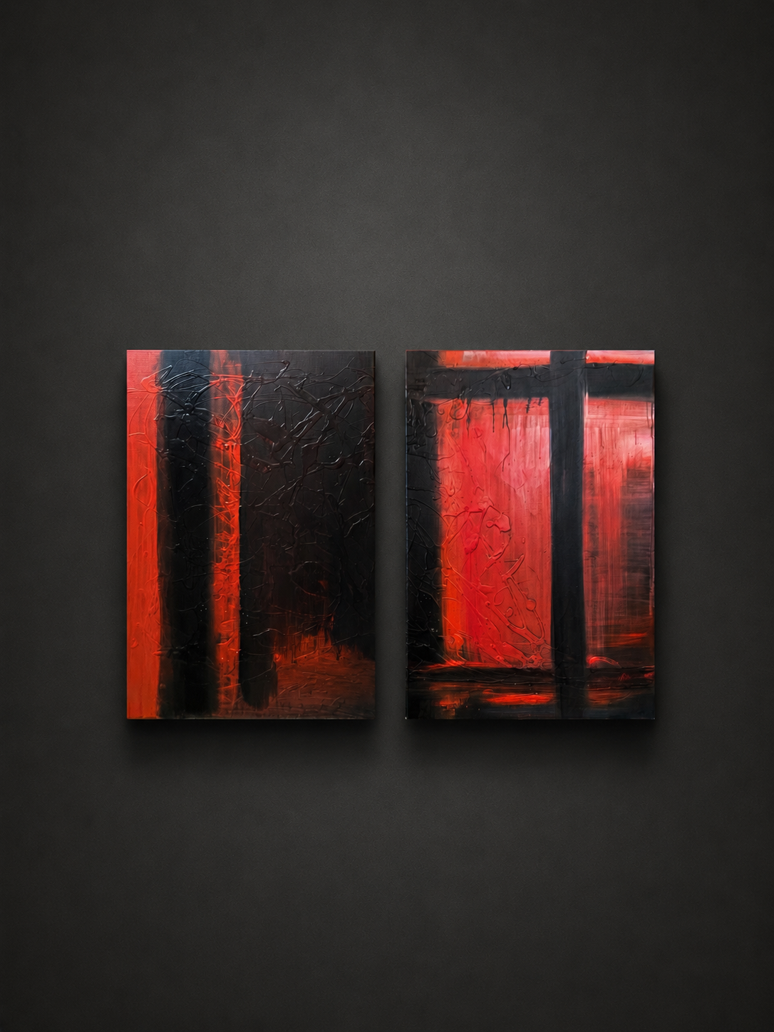 Squared Red | Original 2-Piece Contemporary Acrylic Painting – 40 × 60 cm Modern Abstract Artwork