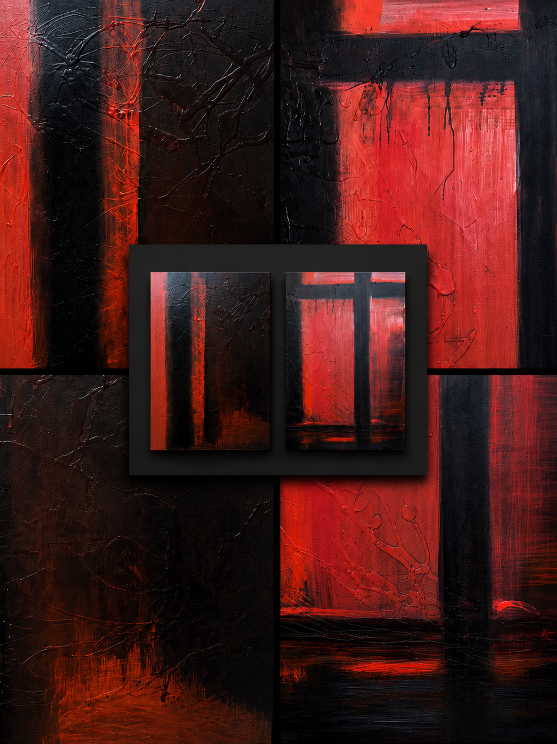 Squared Red | Original 2-Piece Contemporary Acrylic Painting – 40 × 60 cm Modern Abstract Artwork