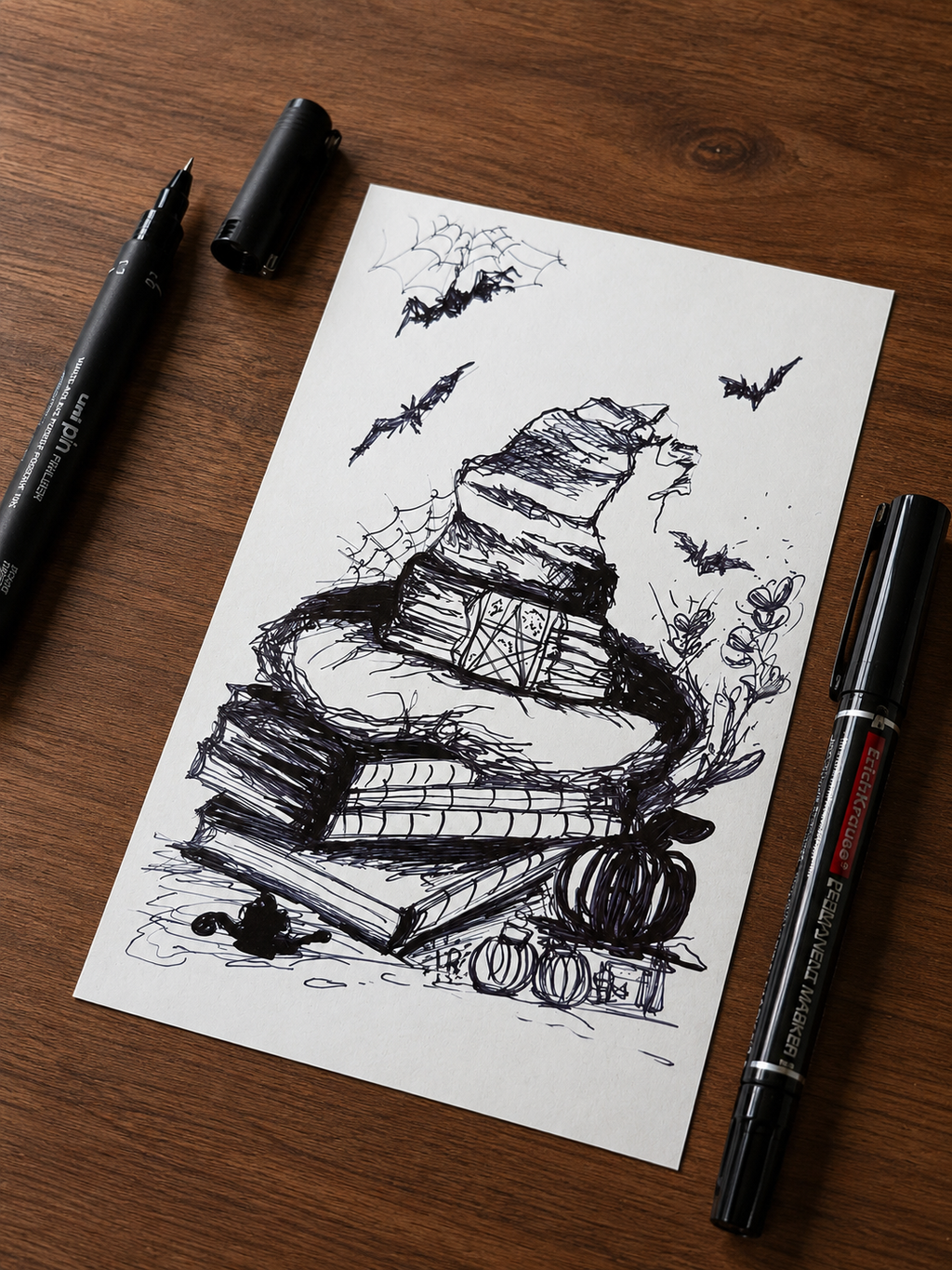 Witch’s Books | Handmade Framed Poster – Original Artwork Wall Decor