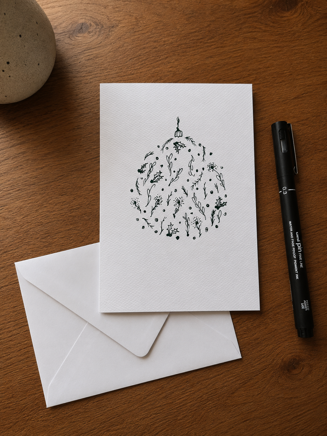 Christmas Ball Mistletoe | Handmade Greeting Card – Original Illustrated Card