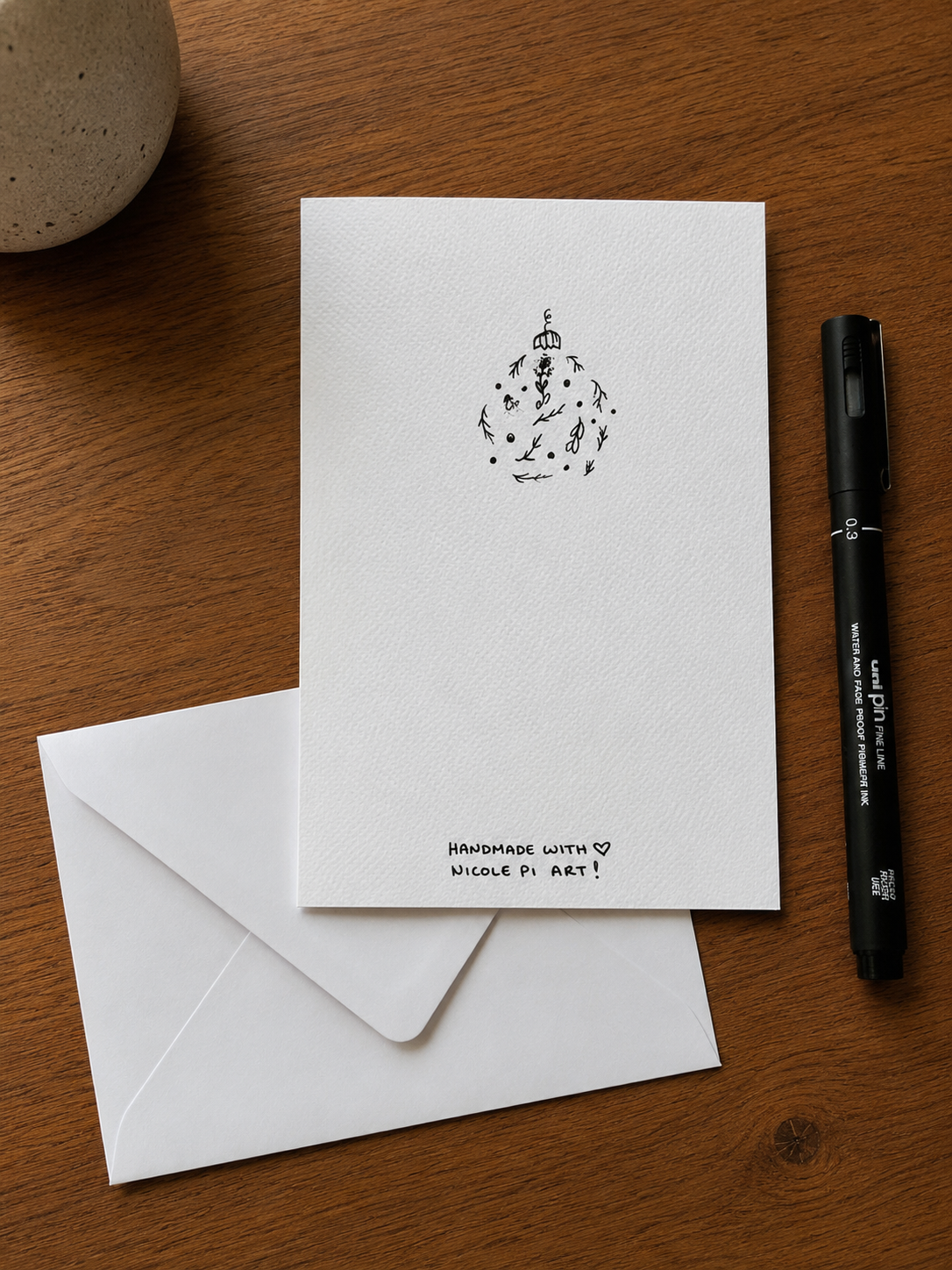 Christmas Ball Mistletoe | Handmade Greeting Card – Original Illustrated Card