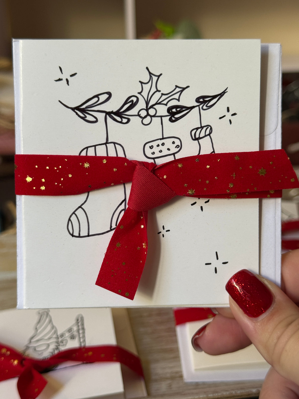 Cute Christmas Socks | Small Handmade Greeting Card – Original Illustrated Card