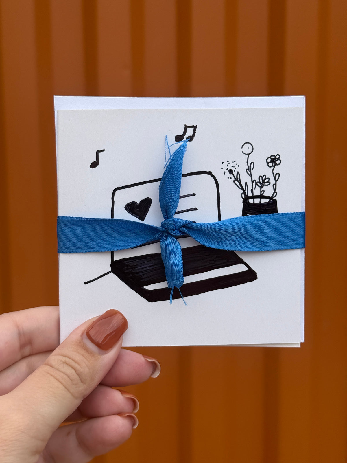 Cute Computer With Flowers | Small Handmade Greeting Card – Original Illustrated Card