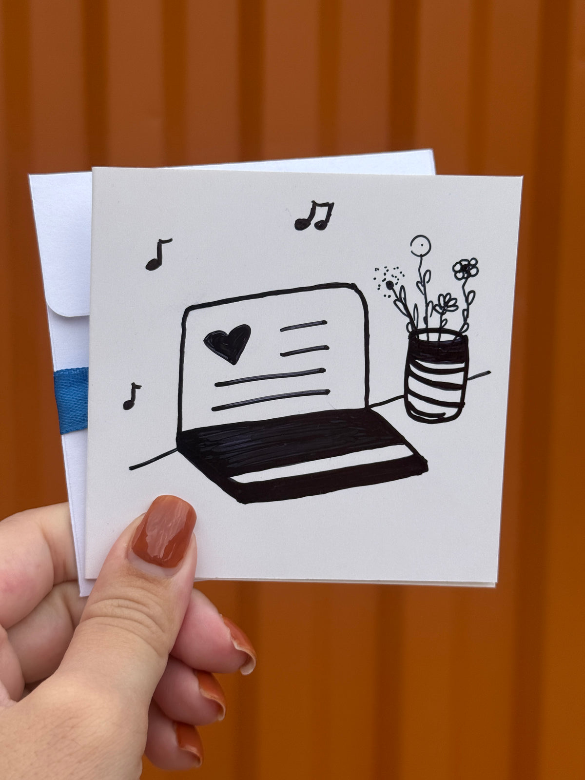 Cute Computer With Flowers | Small Handmade Greeting Card – Original Illustrated Card