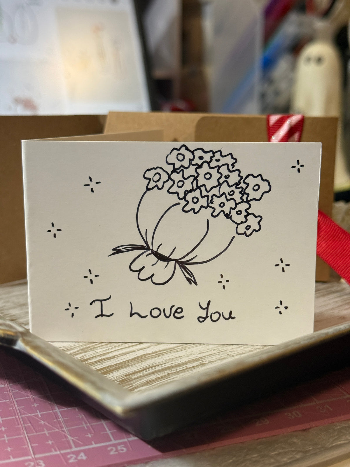 Cute Little Flower Bouquet | Mini Handmade Greeting Card – Original Illustrated Card