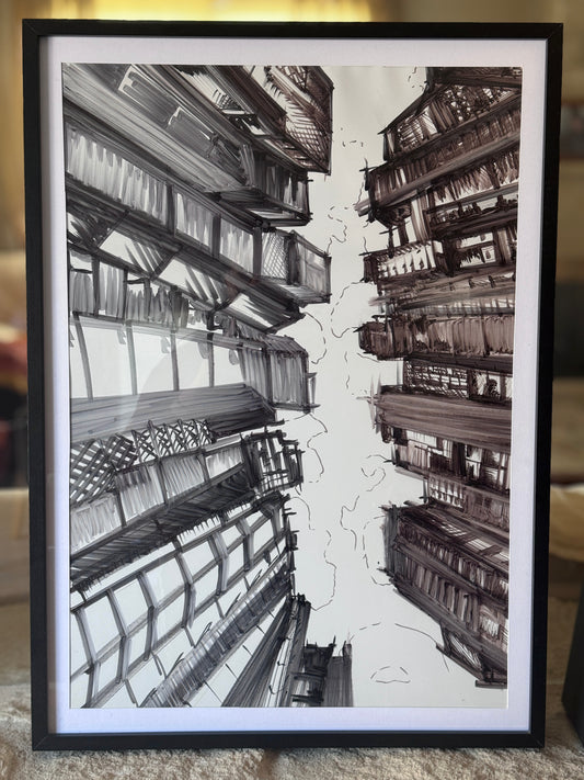 Cityscape | Handmade Framed Poster – Original Artwork Wall Decor
