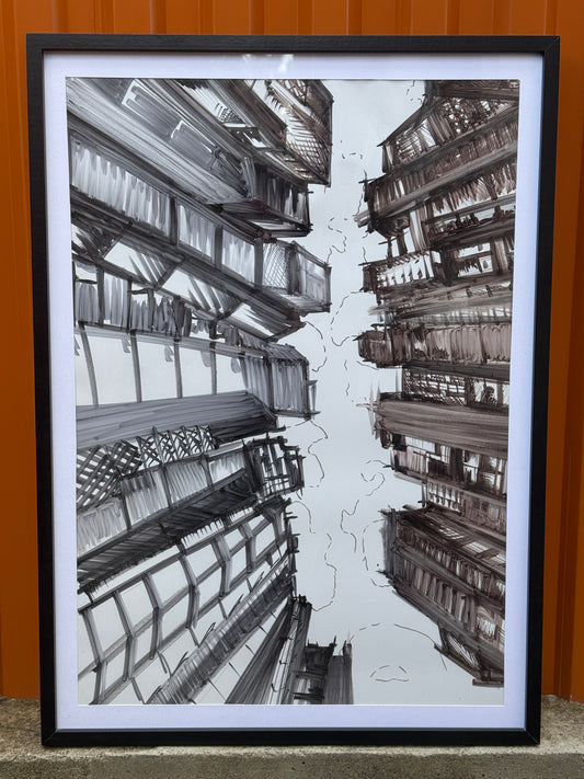 Cityscape | Handmade Framed Poster – Original Artwork Wall Decor