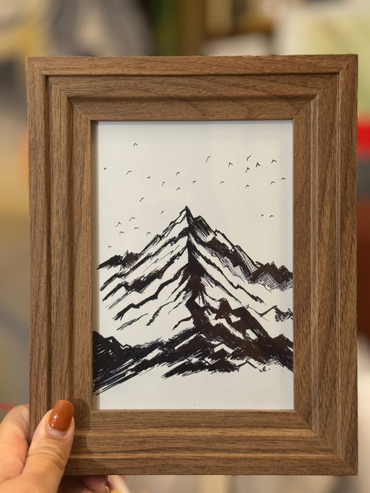 Snowy Mountain | Handmade Framed Poster – Original Artwork Wall Decor