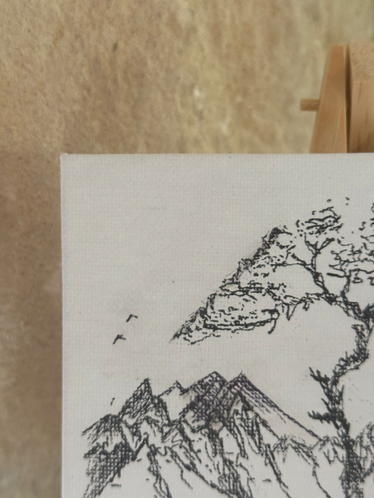 Sakura Tree | Original Mini Pen Painting – 15 × 15 cm Canvas with Wooden Easel (One-of-a-Kind Artwork)