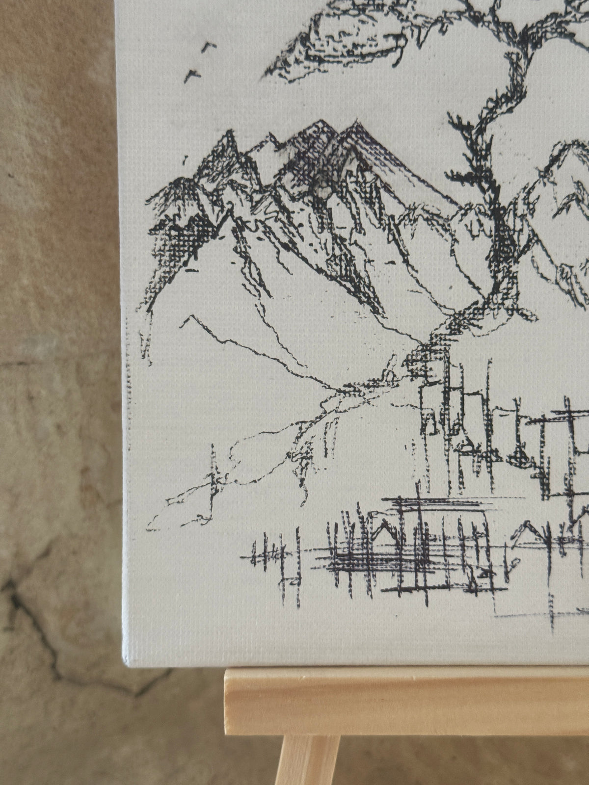 Sakura Tree | Original Mini Pen Painting – 15 × 15 cm Canvas with Wooden Easel (One-of-a-Kind Artwork)